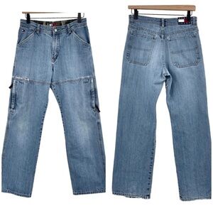 Vintage 2002 Tommy Hilfiger Cargo Jeans Distressed Medium Wash Blue Boys 18 2/4